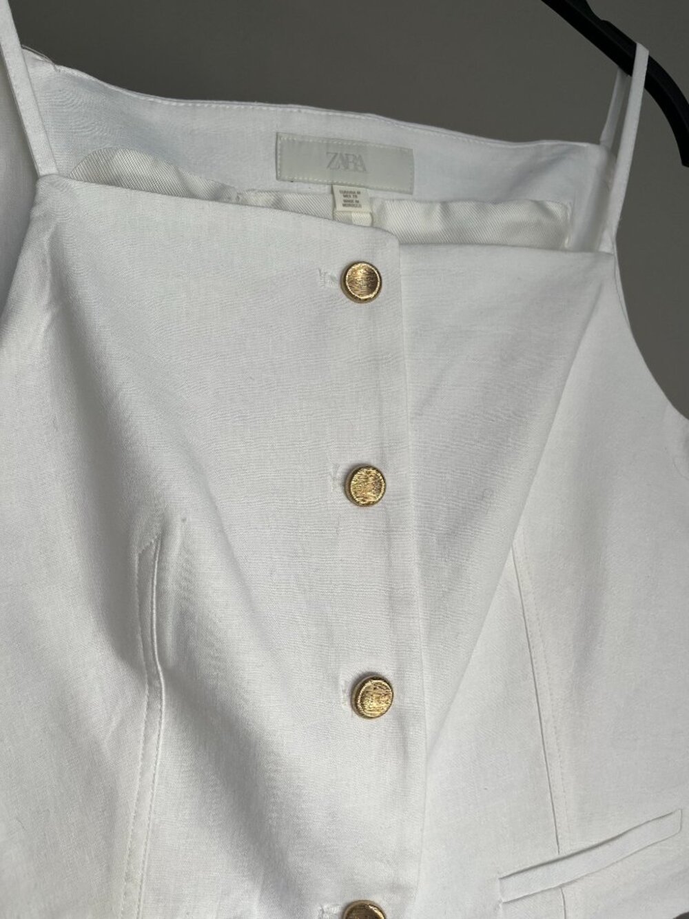 Zara Strappy Linen Blend Crop Vest in White Med NWT - Picture 7 of 7